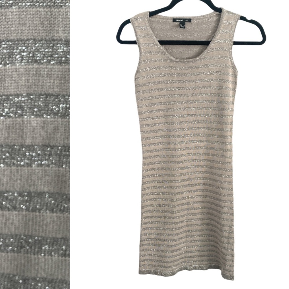 Mango suit striped metallic dress silver XS